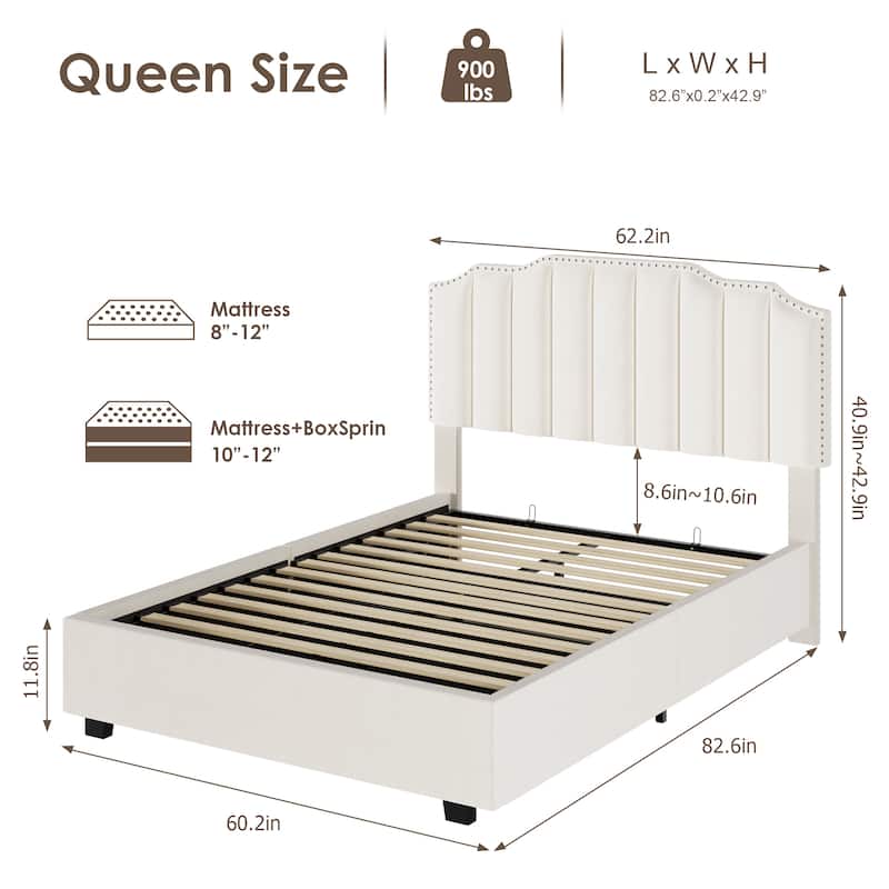 Queen Size Modern Velvet Upholstered Platform Bed with Storage