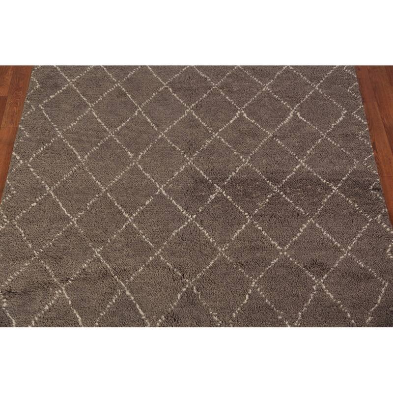 All-Over Brown Trellis Moroccan Indian Rug Hand-Knotted Wool Carpet - 5'1" x 8'2"