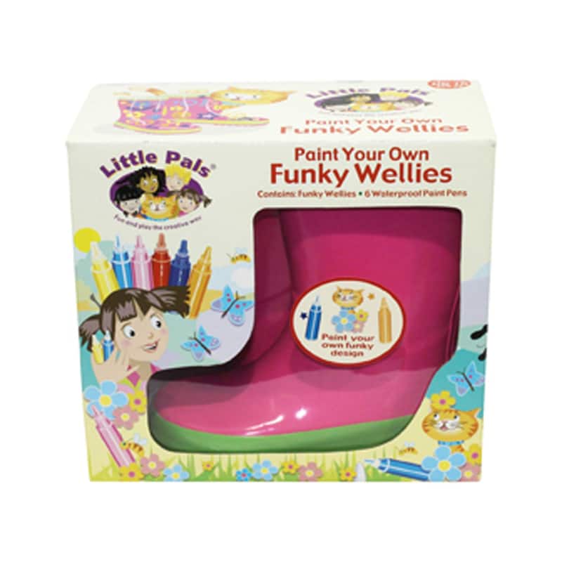 Little Pals Paint Your Own Wellies Kids Rain Boots, Pink with Green Trim or Green with Blue Trim, US Kids size 9.5