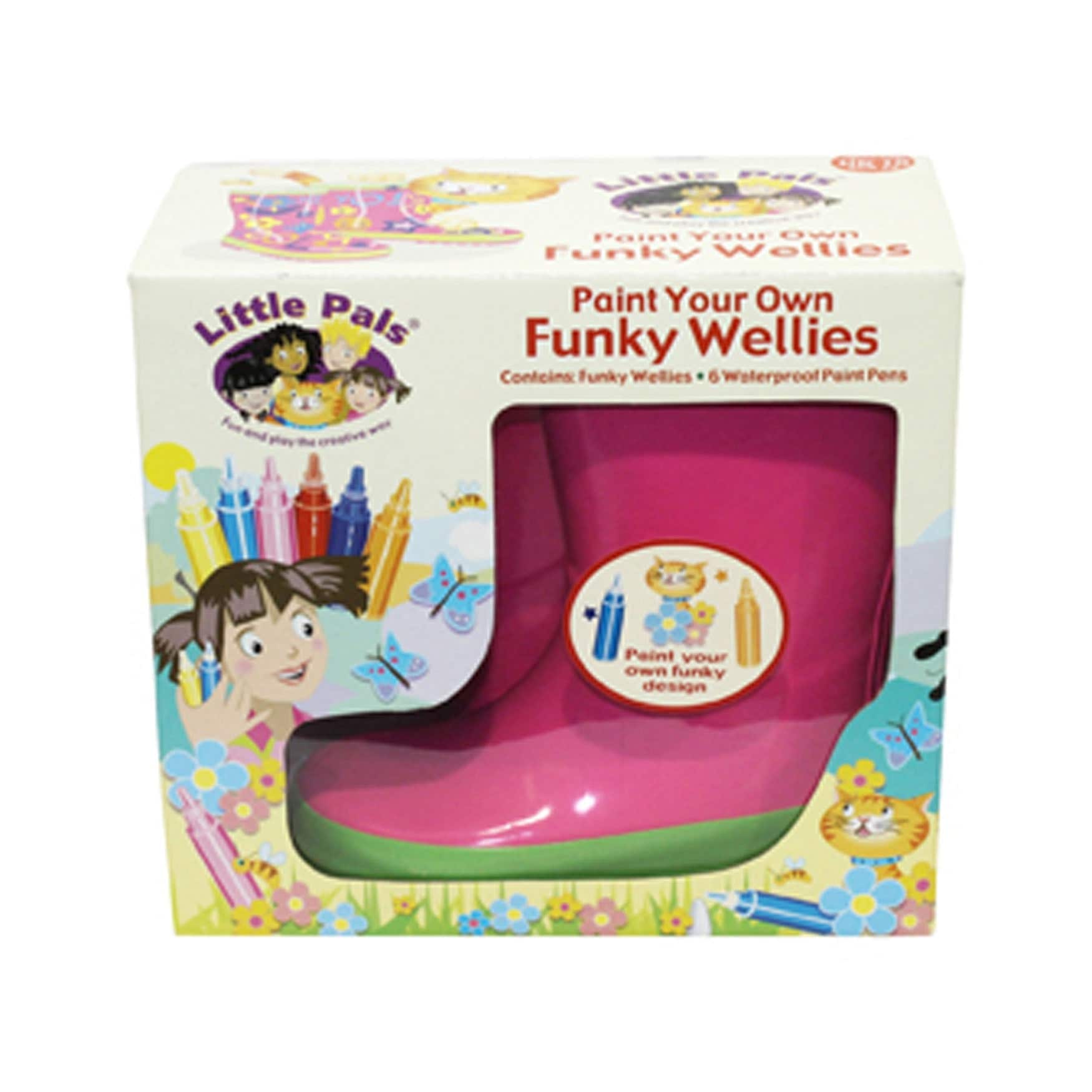 Little Pals Paint Your Own Wellies Kids Rain Boots Pink with Green Trim or Green with Blue Trim US Kids size 9.5