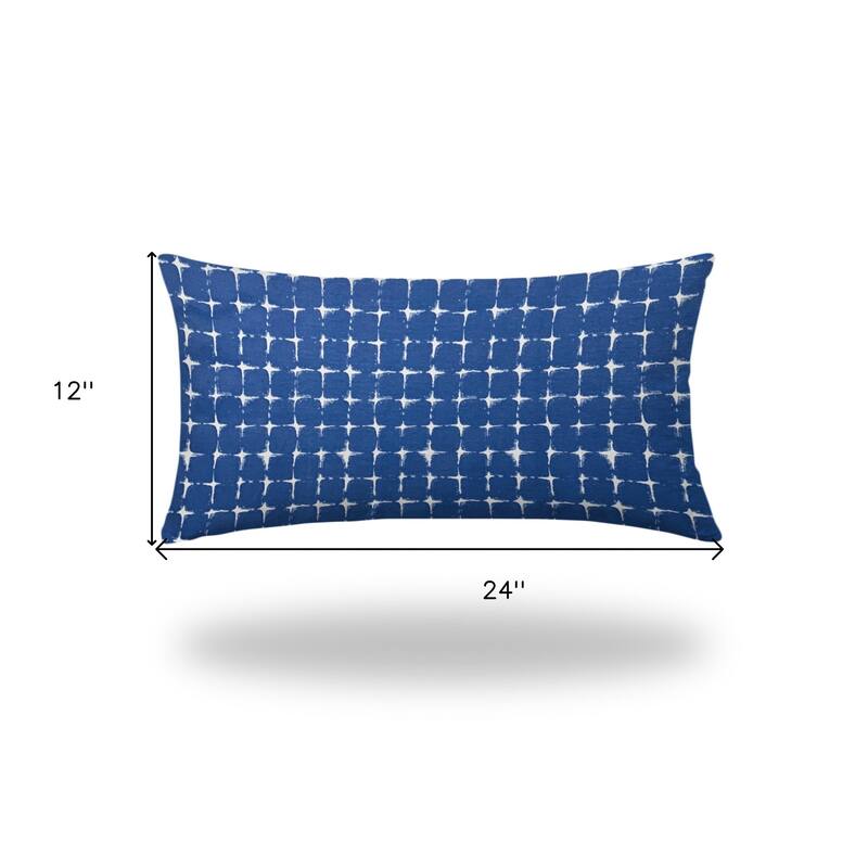 HomeRoots 14" X 24" Blue And White Enveloped Gingham Lumbar Indoor Outdoor Pillow - 18