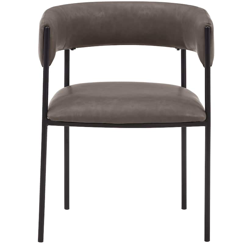 Dining Chair in Leather with Open-Back and Powder Coated Iron Legs Set of 2
