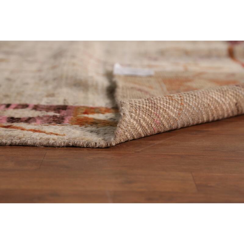 Geometric Beige Moroccan Oriental Area Rug Handmade Tribal Wool Carpet - 6'11" x 9'9"