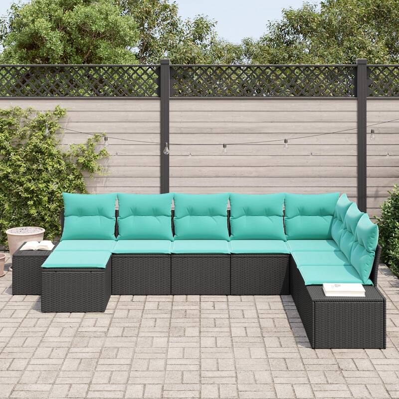 vidaXL 9 Piece Garden Sofa Set with Cushions Black Poly Rattan - 82 x 126 x 27 in