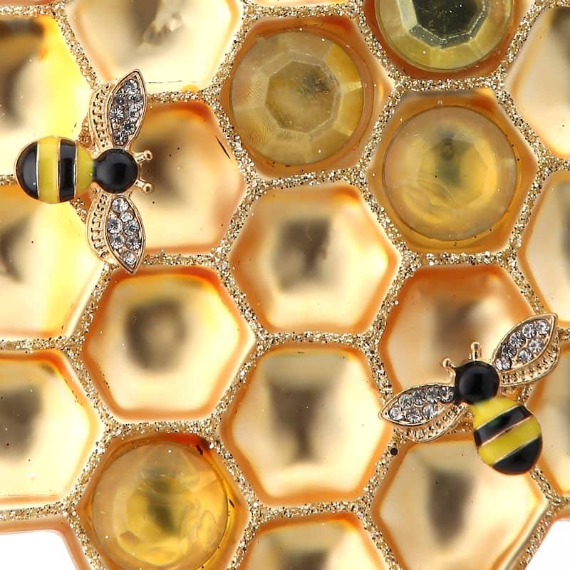 4" Glass Honeycomb With Bees Ornament