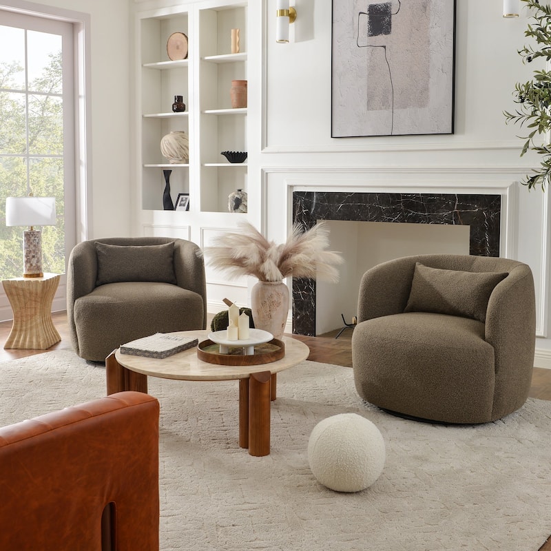 KINWELL 34" Wide Boucle Upholstered Sherpa Swivel Armchair (Set of 2)