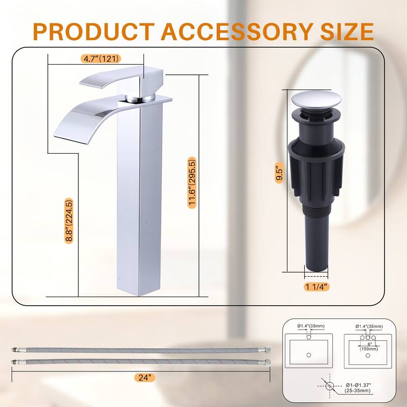 WOWOW Single Handle Single Hole Waterfall Bathroom Vessel Faucet