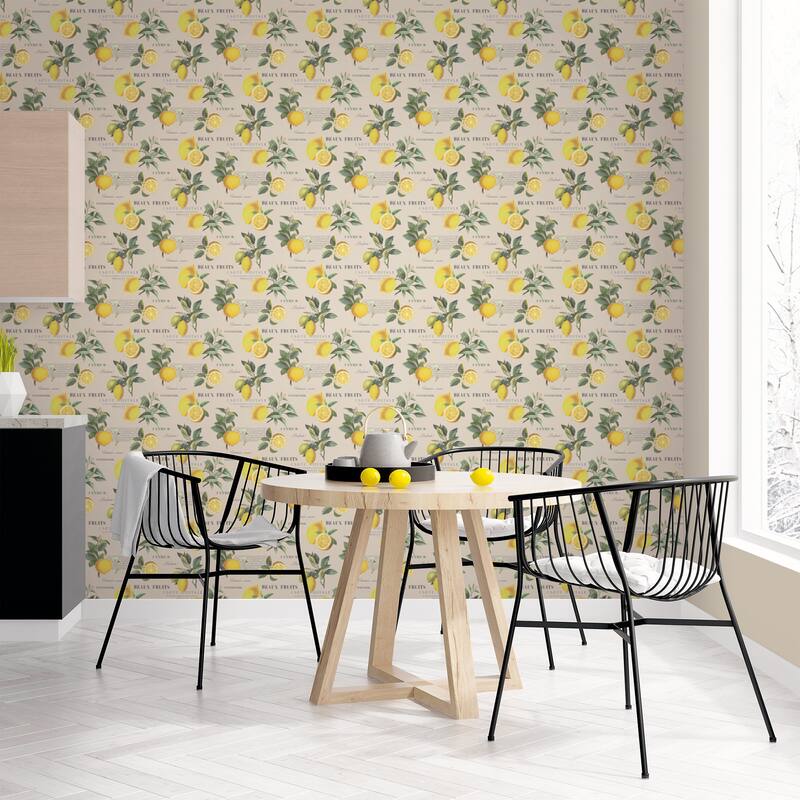 Galerie Wallcoverings Just Kitchens Citron Botanical Vinyl on Non-woven Matte Wallpaper Roll