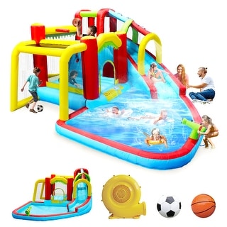 7 in1 Inflatable slide water park bouncing house Soccer garden bouncer,Splash pool,Water gun,Climbing wall,Basketball,Football
