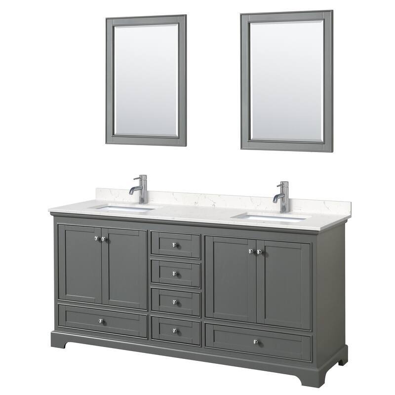 Deborah 72-inch Double Vanity, Cultured Marble Top, 24-inch Mirrors - Dark Gray, Chrome Trim,Carrara Cultured Marble Top