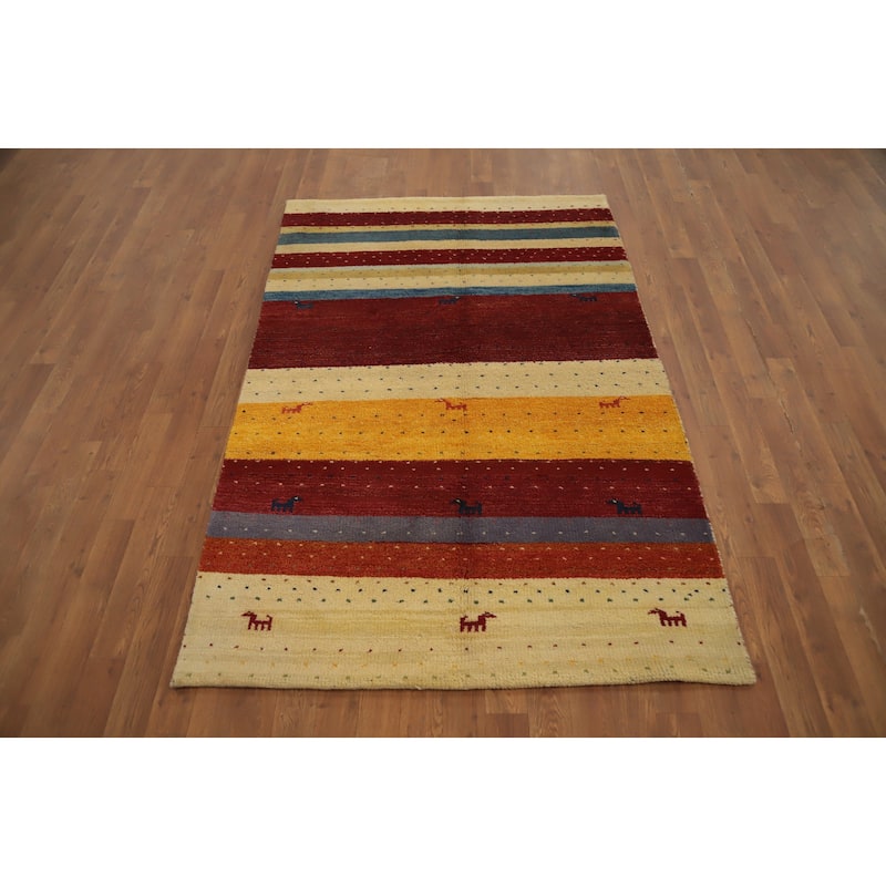 Hand Knotted Oriental 100% Wool Carpet Tribal Animal Pictorial Multi-Colored Gabbeh Area Rug - 5' 11'' X 3' 10''