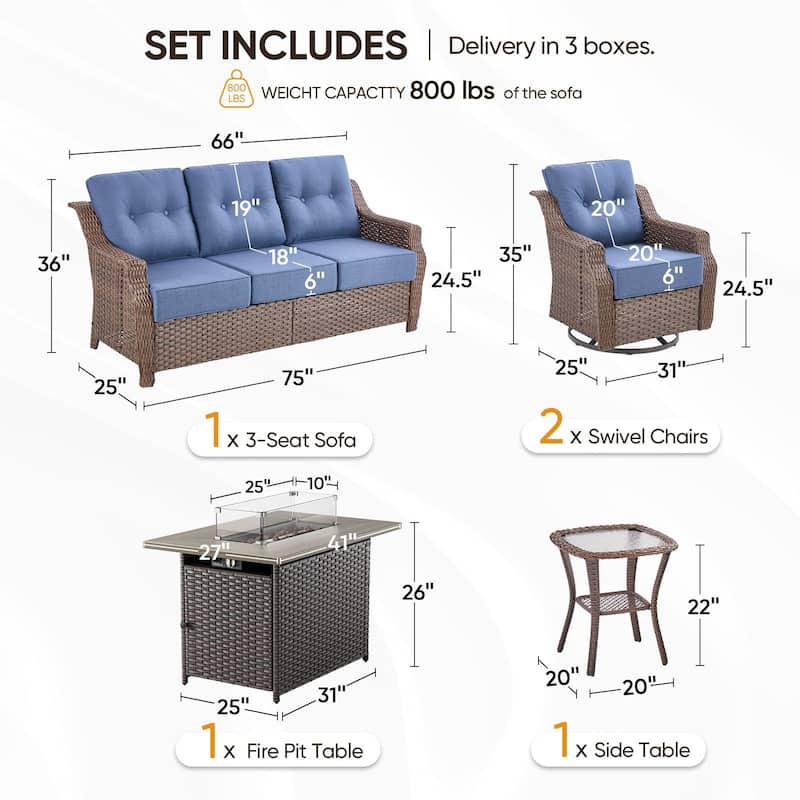 5-Piece Sofa Swivel Chairs with 41 Inch Fire Pit Table