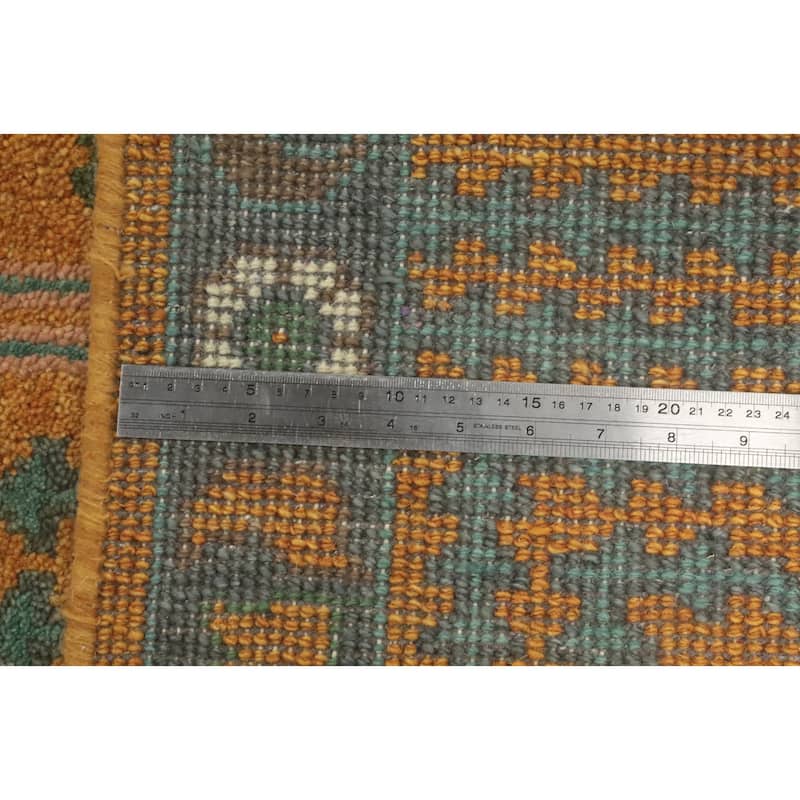 Hand-knotted Traditional Wool Orange Geometric Oriental Area Rug - 9' 8'' X 7' 11''