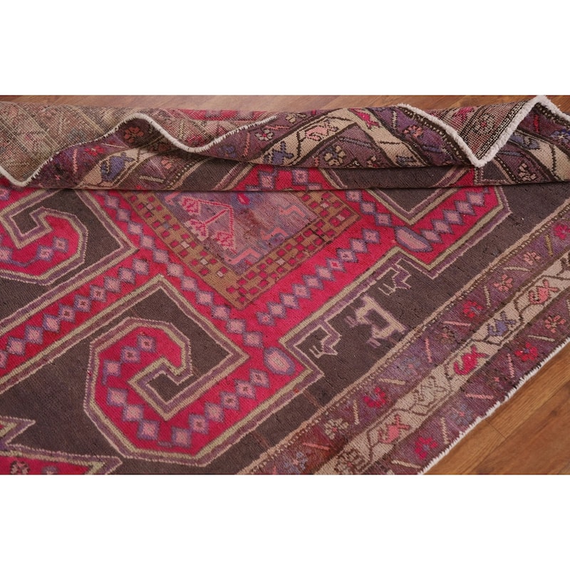 Hand-knotted Tribal Meshkin Persian Runner Rug Geometric Wool Carpet - 3'10" x 10'3"