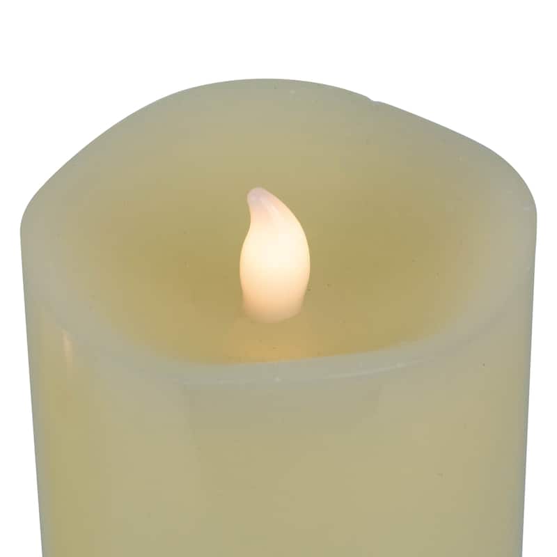 LED Flickering Flameless Wax Pillar Candles - 8" - Cream - Set of 3