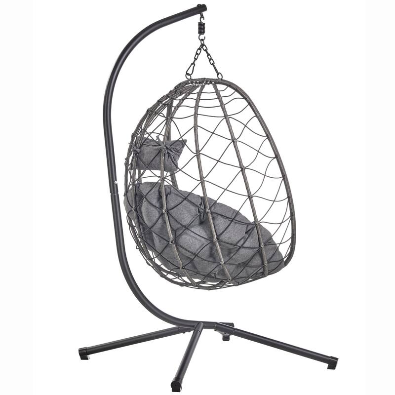 Summit Hanging Egg Swing Chair with Foldable Shell for Patio Balcony Backyard Garden Porch Home Office