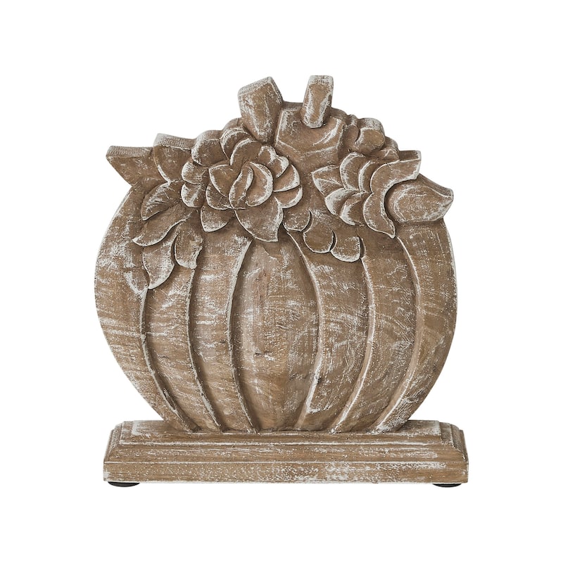 Floral Crown Carved Wooden Pumpkin 8.5x8x2 - N/A