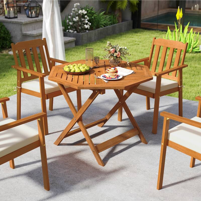 Gymax 35.5'' Solid Wood Patio Dining Table w/1.97'' Umbrella Hole