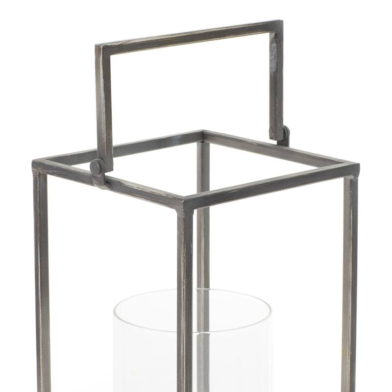 Benzara Black Metal and Glass Lantern