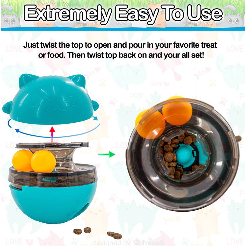 Interactive Cat Treat Puzzle Feeder Toy - Adjustable Slow Food Dispenser with Playful Feline Ball Game & Rattle Ball Wand