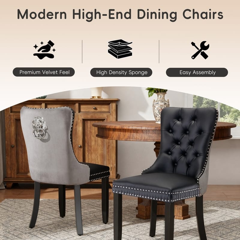 High-end Tufted Velvet Upholstered Nailhead Dining Chair Set of 4