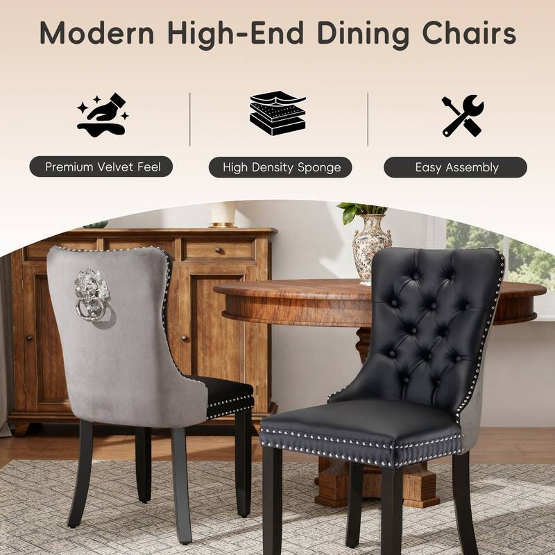 High-end Tufted Velvet Upholstered Nailhead Dining Chair Set of 6