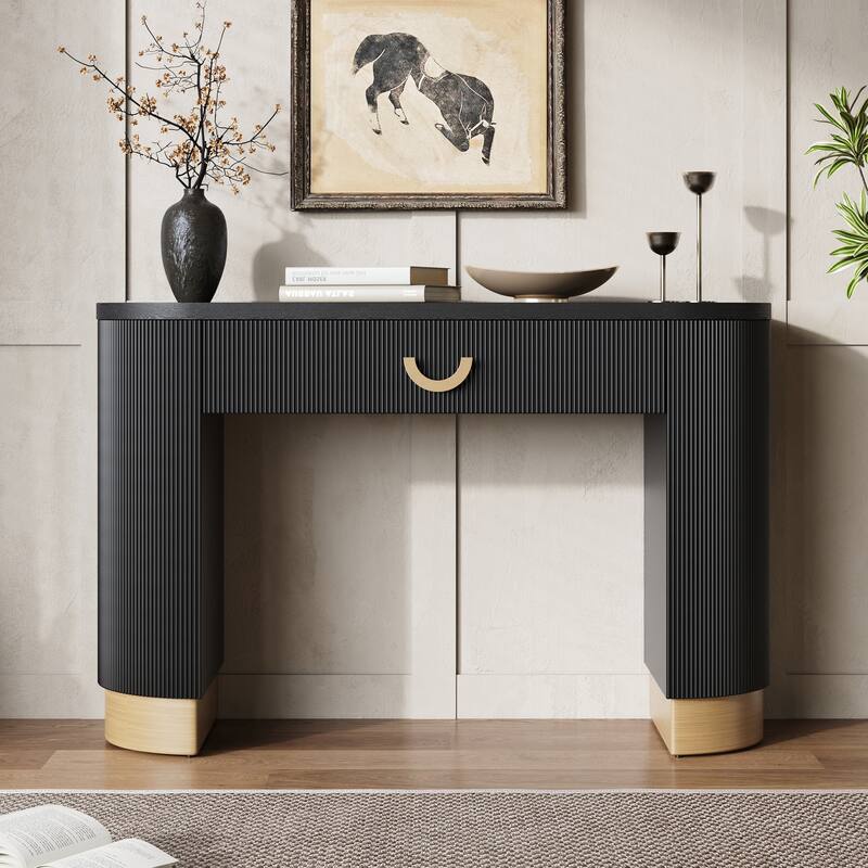 47.8" Modern Wooden Console Table with Drawer, Curved Sofa Table Entryway Storage Table with Metal Handle for Hallway
