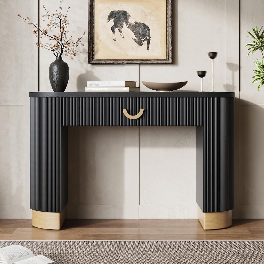 Black Gold Console Table Side Table Hallway Table with Drawer, Rustic Hallway Table Corridor Table for Living Room