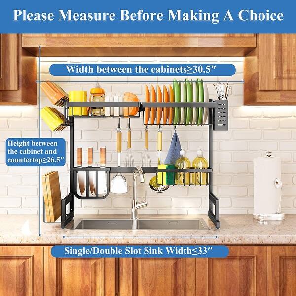 BY Family Over Sink Dish Drying Rack With Adjustable Height And Length, Snap-On Design Large Dish Drainer And Storage Organizer For Kitchen Counter