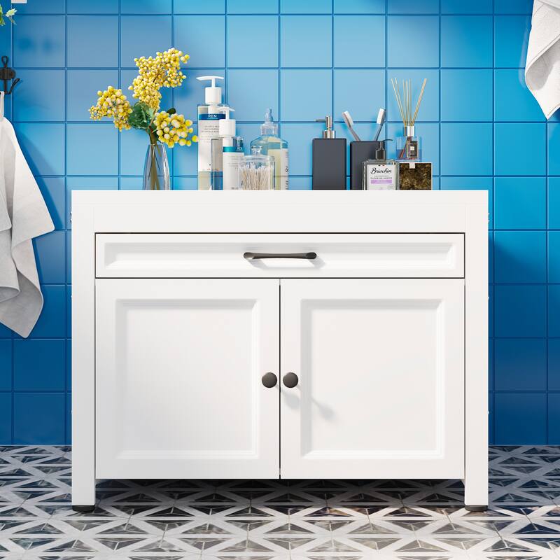 Versatile White Washer Cabinet & Bathroom Cabinet：Spacious Countertop and Storage - 1