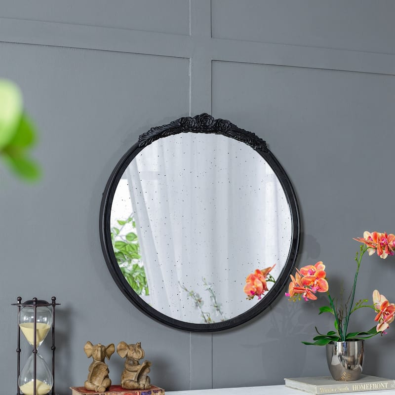 30"x30" Round Hand Carved Antique Mirror Frame