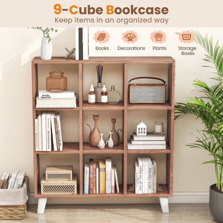 9-Cube Bookcase with 6 Removable Shelves and Raised Support Feet - 35" x 8" x 39.5" (L x W x H)
