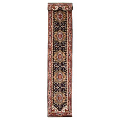 ECARPETGALLERY Hand-knotted Serapi Heritage Dark Navy Wool Rug - 2'7 x 15'11