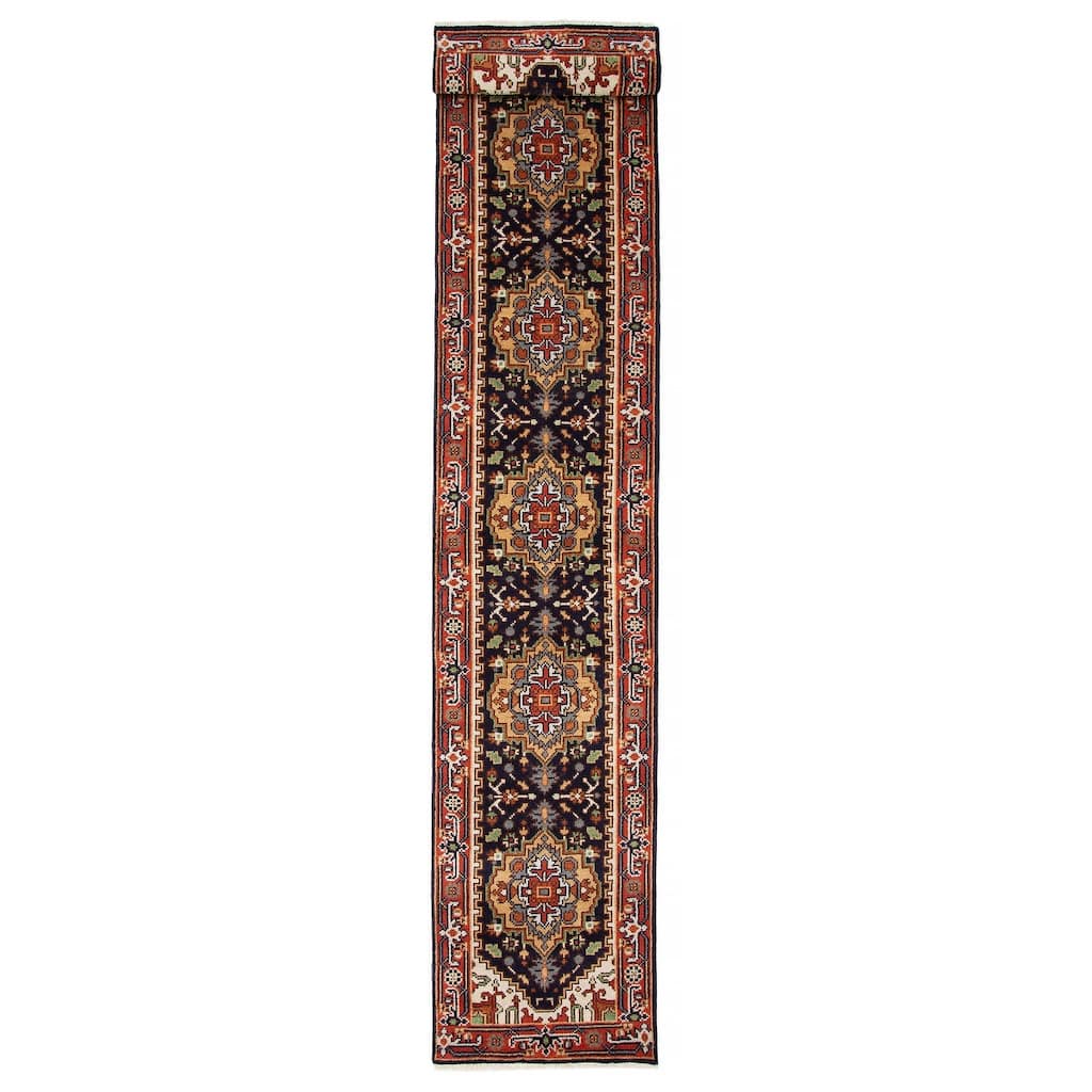 ECARPETGALLERY Hand-knotted Serapi Heritage Dark Navy Wool Rug - 2'7 x 15'11