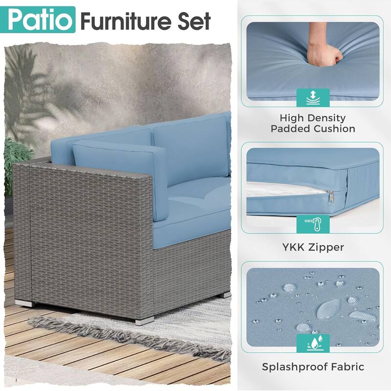 7 Piece Outdoor Patio Furniture Set Grey/Black Wicker Conversation Sectional Sofa Set with Coffee Table and Cushions