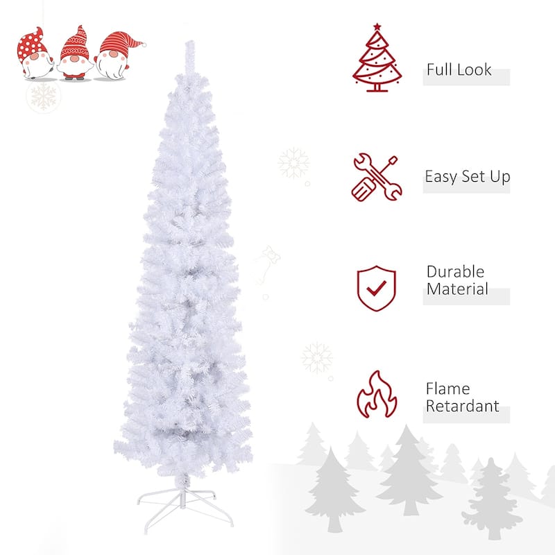 7.5Ft White Slim Christmas Tree, Premium Artificial Christmas Tree - Halloween Christmas Décor