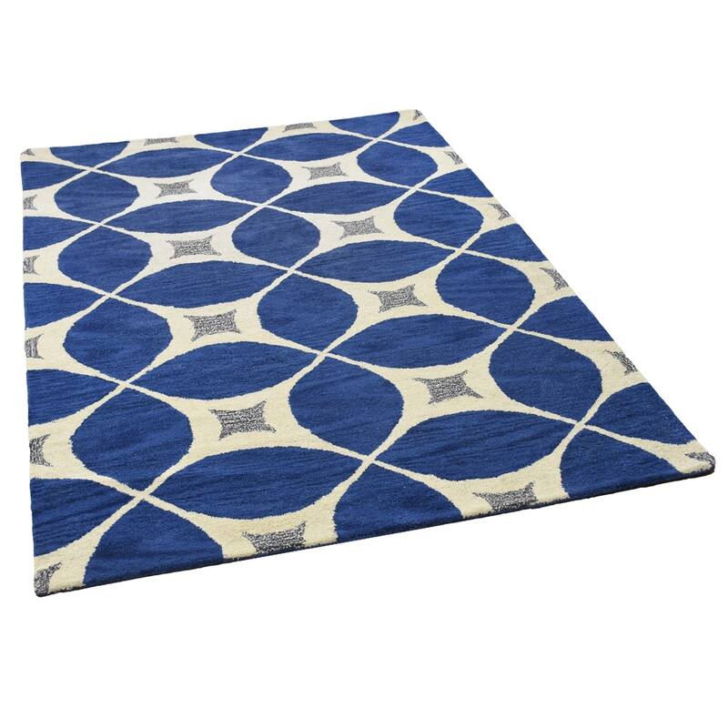 Geometric Blue Modern Area Rug Hand-Tufted Abstract Wool Carpet