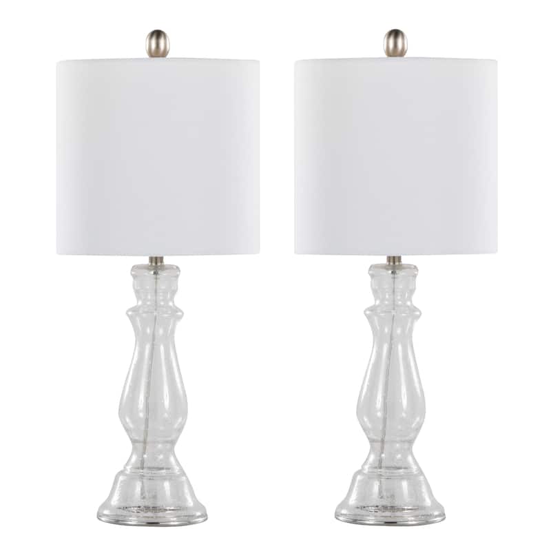Bella 24" Glass Table Lamp (Set of 2) - Clear Seeded Glass/Brushed Nickel/White Linen