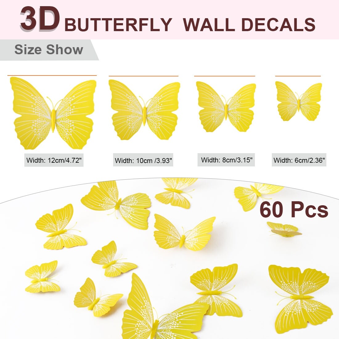 Shop 60pcs 3d Butterfly Art Decal Sticker Wall Stickers For Home Decoration Yellow On Sale Overstock 28961490