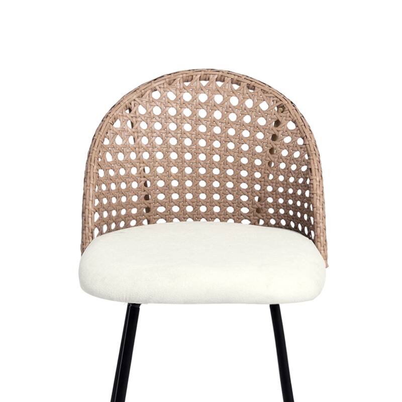 Coastal Rattan Back Counter Height Upholstered Bar Stools