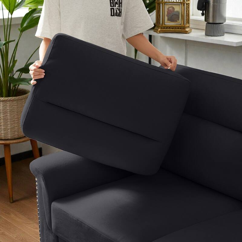 82 Inch Modern 3 Seater Sofa with Snowfleece Fabric, Compressed Upholstered Couch for Living Room Bedroom