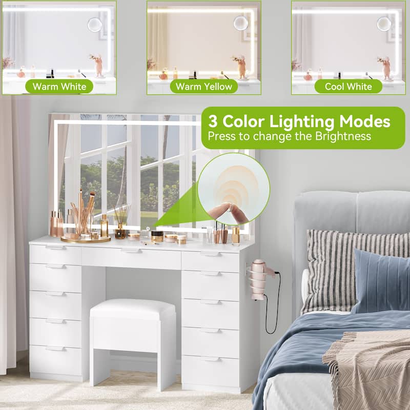Moasis 46"Vanity With Built-in Socket With Illuminated Mirror and Hair Dryer Rack - 55.8'' H X 46'' W X 11.7'' D