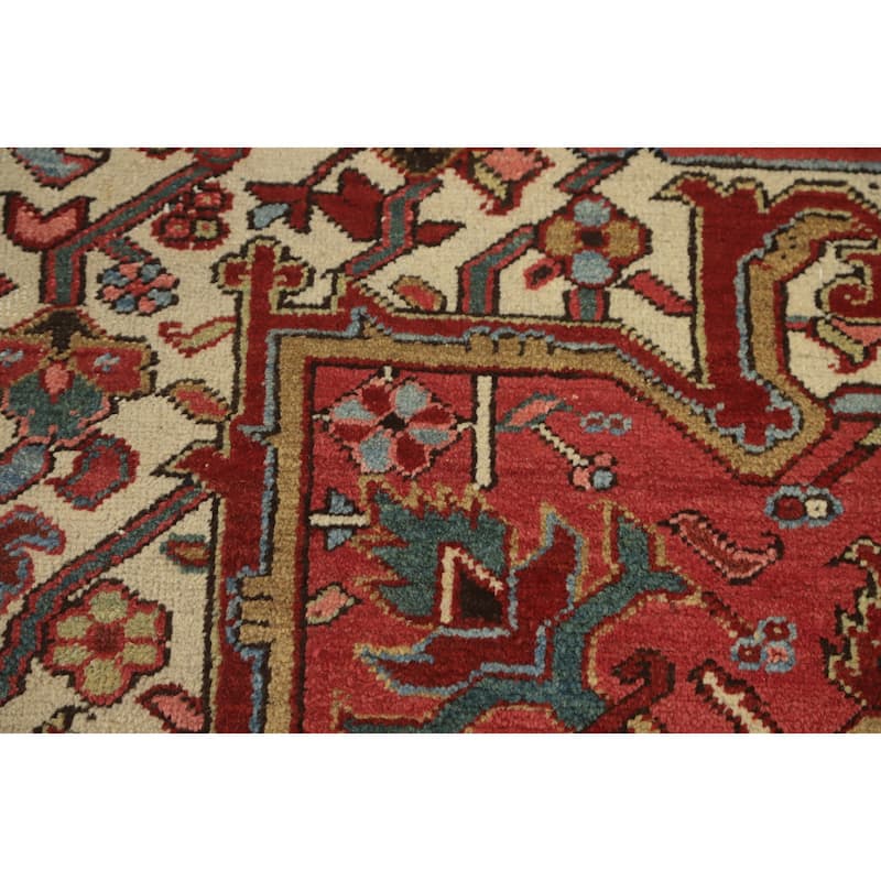 Hand Knotted Oriental 100% Wool Carpet Traditional Medallion Oranges & Rust Heriz (serapi) Area Rug - 11' 9'' X 8' 6''