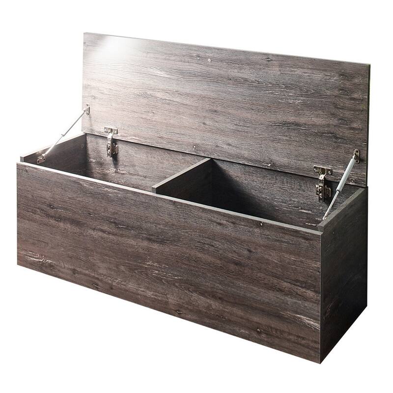 Lean Storage Bench Chest with Safety Hinges, Lift Top, Farmhouse Gray Wood