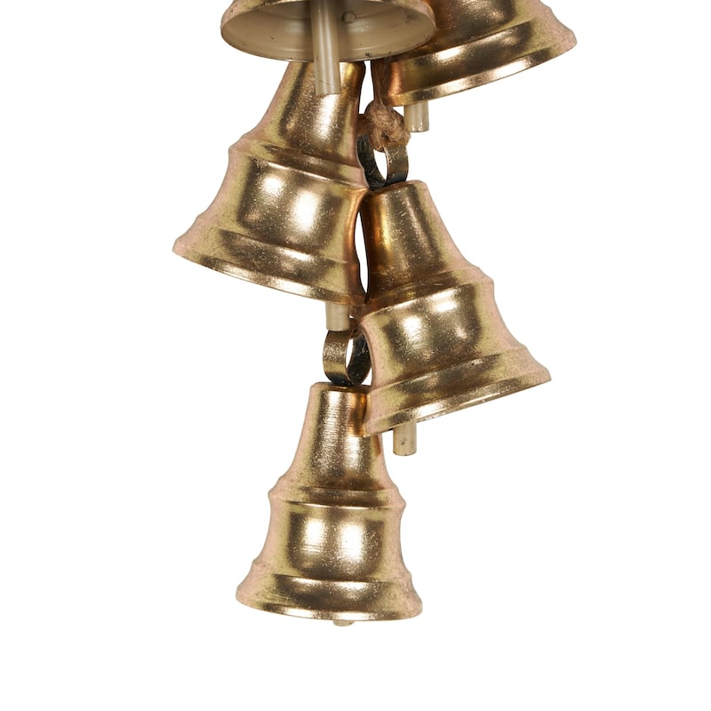 Metal Cascading Cluster Decorative Bells with Jute Hanging Rope - Gold - Roche River Decor