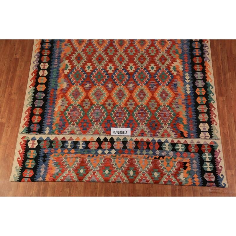 Orange Kilim Oriental Area Rug Handmade Wool Carpet - 8'5"x 11'2"