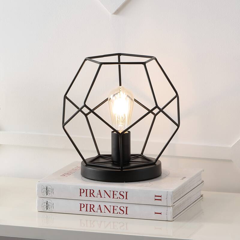 James 10" Metal/Marble LED Table Lamp, Brass by JONATHAN Y - Black