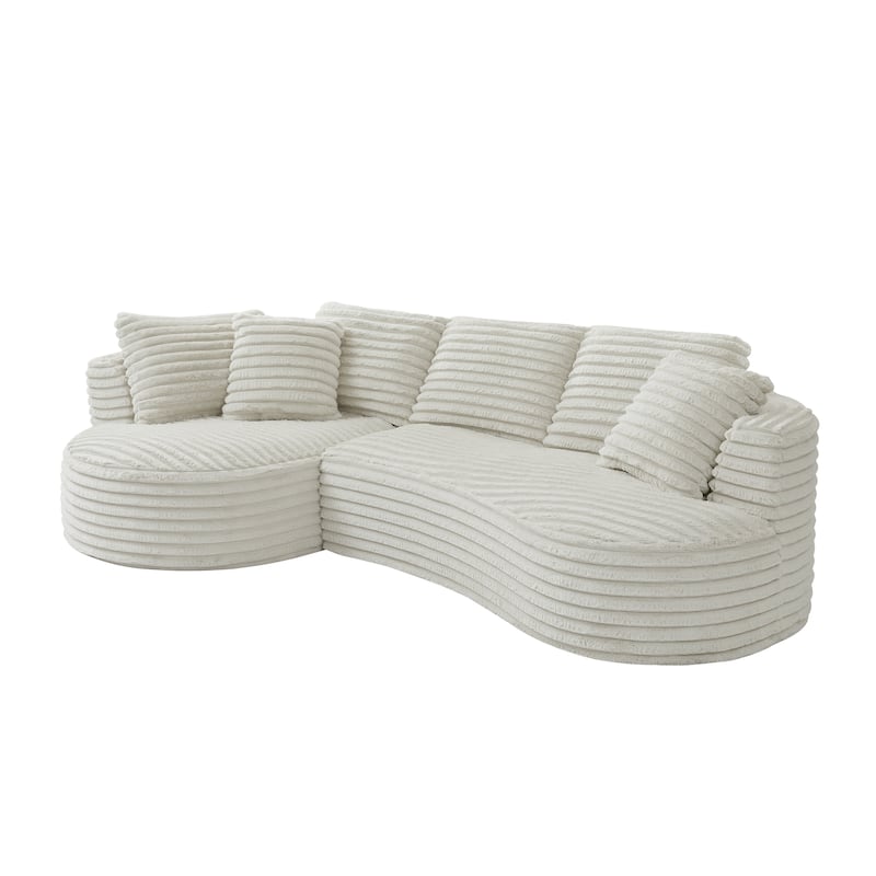 Curved Sectional Sofa with L-Shape Chaise Lounge, Oversized Corduroy Upholstered Sofa, Full-Compressed Deep Seat Sofa