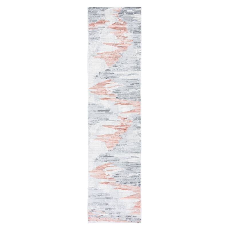 SAFAVIEH Invista Geralyn Modern Abstract Rug - 2' x 8' Runner - Light Grey/Rust