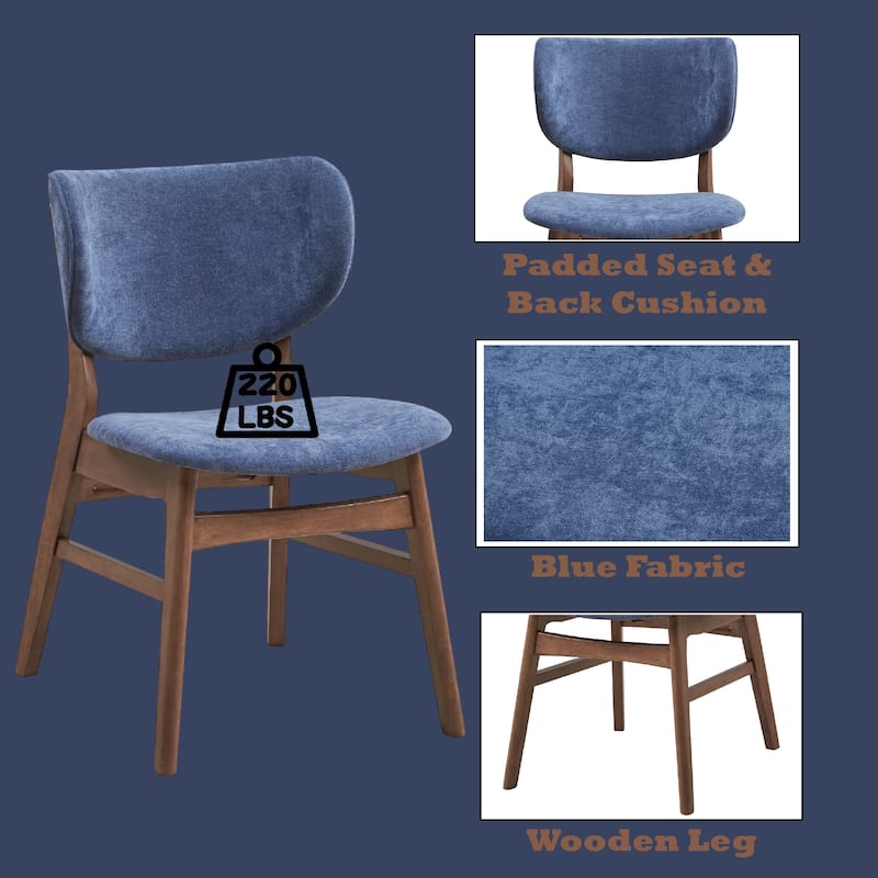 Fabric Upholstered Side Chair Set of 2 with Wood Finish Padded Seat